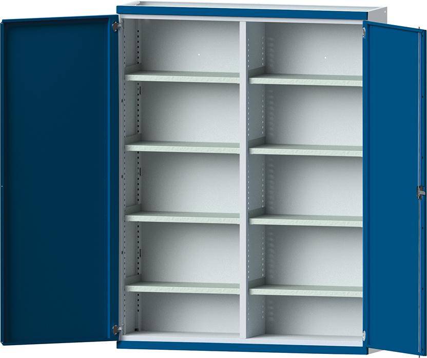 Schwerlastschrank B1485xT400xH1950mm RAL7035/5010 m.Mittelwand8 Böden - Artikel: 7830104243-0