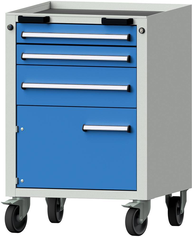 Format Rollcontainer B625xT640xH925mm RAL 7035/5012 3 Schubladen, 1 Tür-0