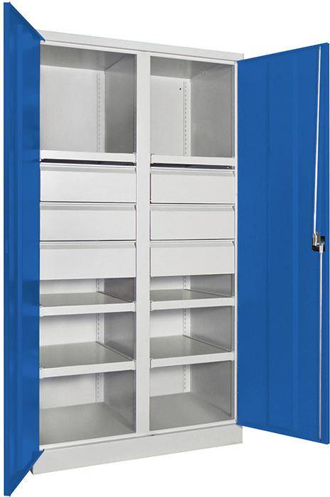 Schwerlastschrank m.TürenB1040xT630xH1950 mm 6 FB, SL 6 x FH 175 mm RAL 7035/5010 Mittelwand - Artikel: 7830354263-0