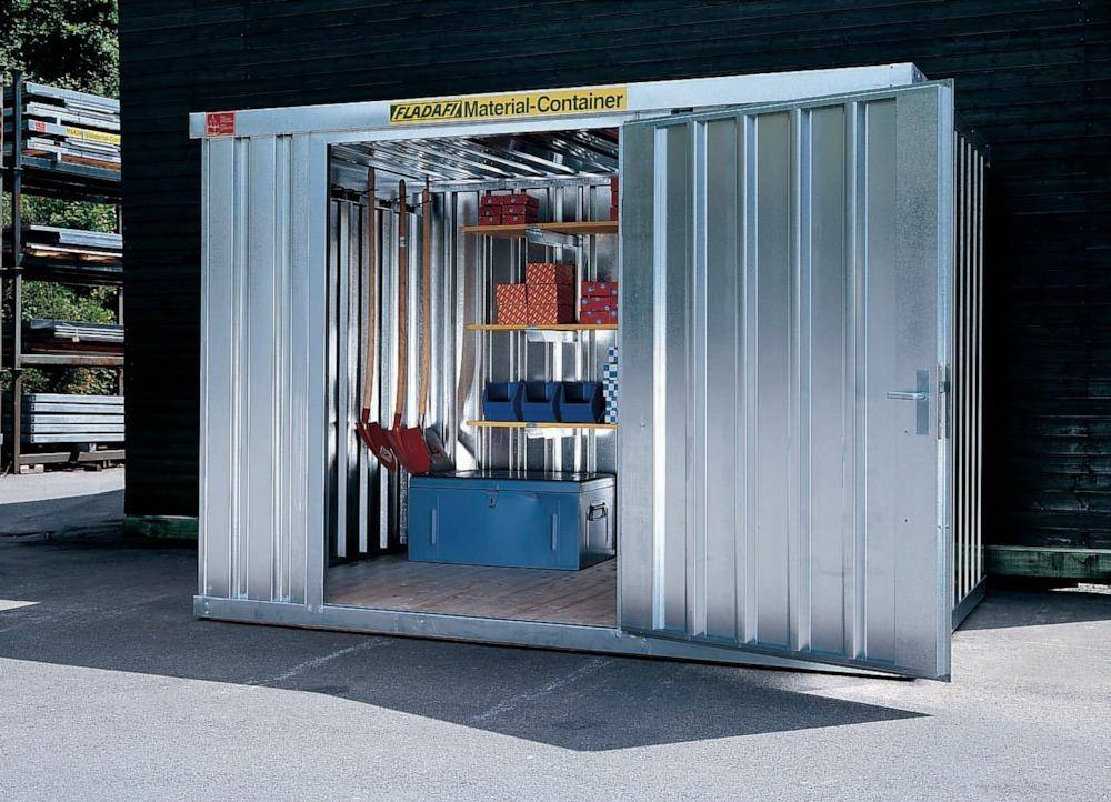 FLADAFI® Materialcontainer MC 1200 verzinkt mit 1-flügeliger Tür, Holzfußboden-0