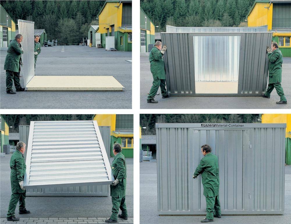 FLADAFI® Materialcontainer MC 1200 verzinkt mit 1-flügeliger Tür, Holzfußboden-2