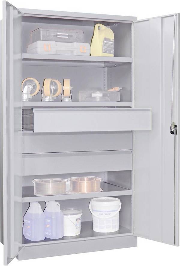 Schwerlastschrank m.TürenB1040xT630xH1950 mm 3 FB, SL 3 x FH 175 mm RAL 7035 - Artikel: 7830354230