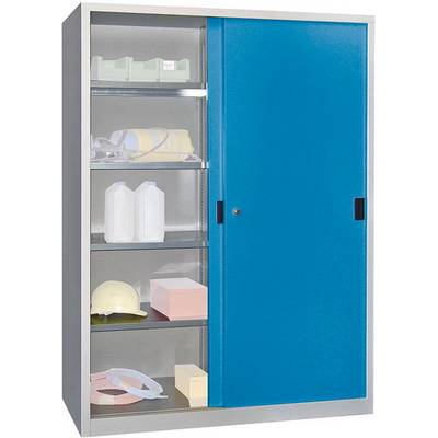 Schiebetürenschrank H1950xB1500xT400 mm 8 Böden verz. Mittelwand RAL 7035/5012-0