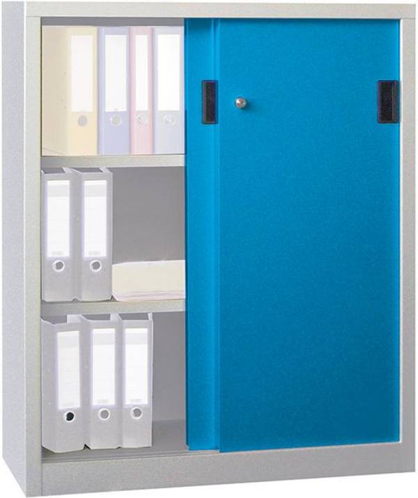 Schiebetürenschrank H1200xB1000xT600 mm 2 Böden verzinkt RAL 7035/5012