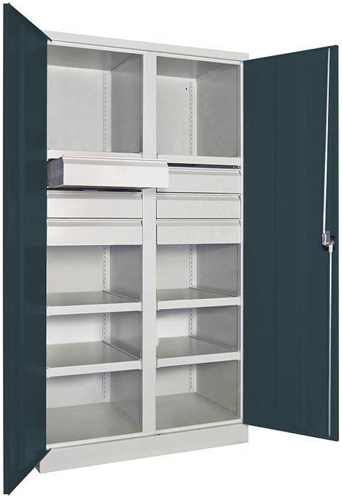 Schwerlastschrank m.TürenB1040xT630xH1950 mm 6 FB, SL 6 x FH 125 mm RAL 7035/7016 Mittelwand - Artikel: 7830354269-0
