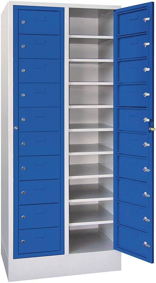 Schließfachschrank H1850xB770xT500 mm 2x10 Fächer, Sockel RAL 7035/5010 - Artikel: 7830354465-0