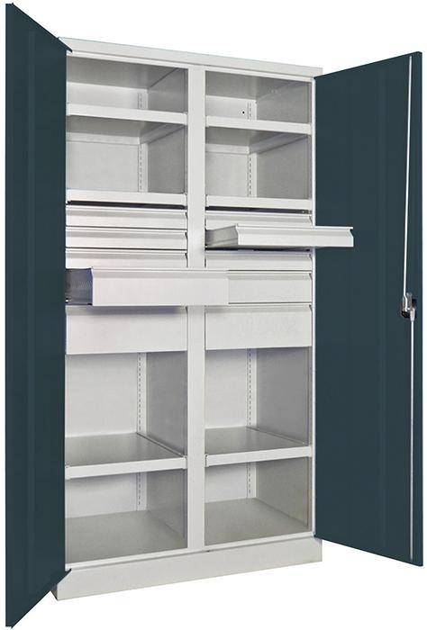 Schwerlastschrank m.TürenB1040xT630xH1950 mm 6 FB,SL 6x75,2x125,175mm RAL 7035/7016 Mittelwand - Artikel: 7830354281-0