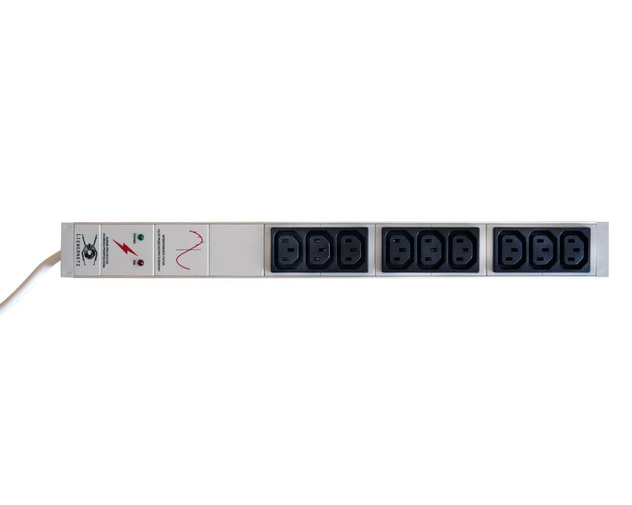 Serverschutz Steckdosenleiste 9x C13 mit Netzfilter und Überspannungsschutz lichtgrau hochwertige PDU-0