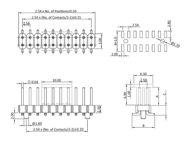 econ connect SMT Stiftleiste 2 x 13 pin Rastermaß 2,54 mm A 6 mm / B 7,5 mm / C 3,3 mm-1