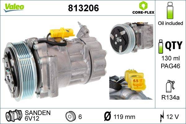 Klimakompressor 12 V R 134a Ø 119 mm VALEO für u.a. MINI COUNTRYMAN