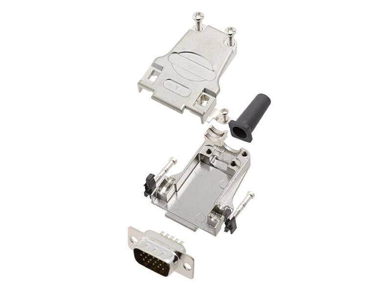 Encitech Connectors AB DTZF09-HDP15-K Bausatz mit D-Sub Gehäuse Vollmetall und 15 polig HD Stiftleiste löt Isolatorfarbe-0