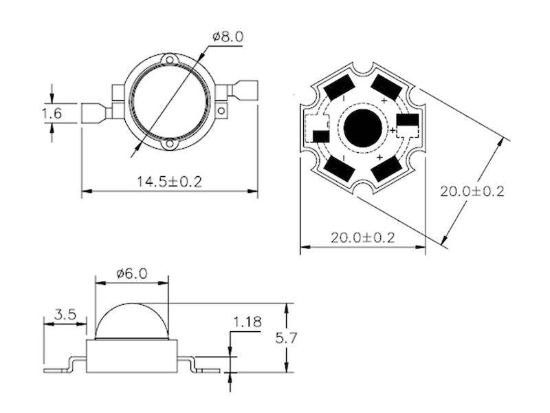 HuiYuan Opto-Electronic High Power LED 3 W warmweiß 140-180 lm 2700-3500 K 110 ° mit Kühlkörper-1