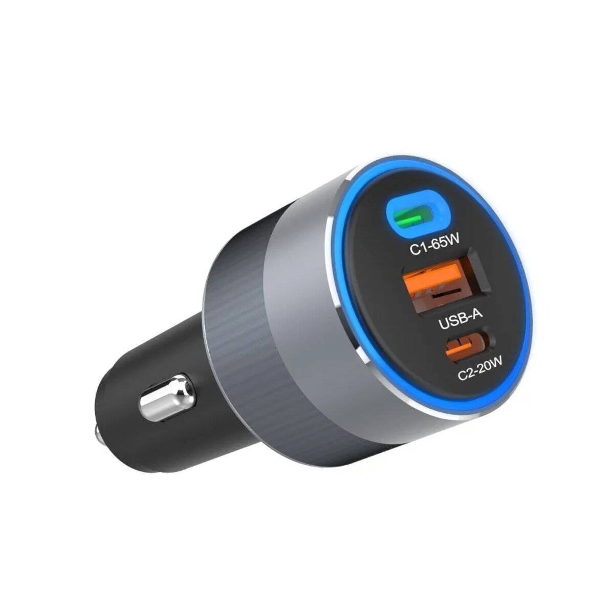F-ENERGY Alu Autoladegerät 2 x Typ C + USB A PD QC4.0 SFC2.0 3A 85W in Grau-0