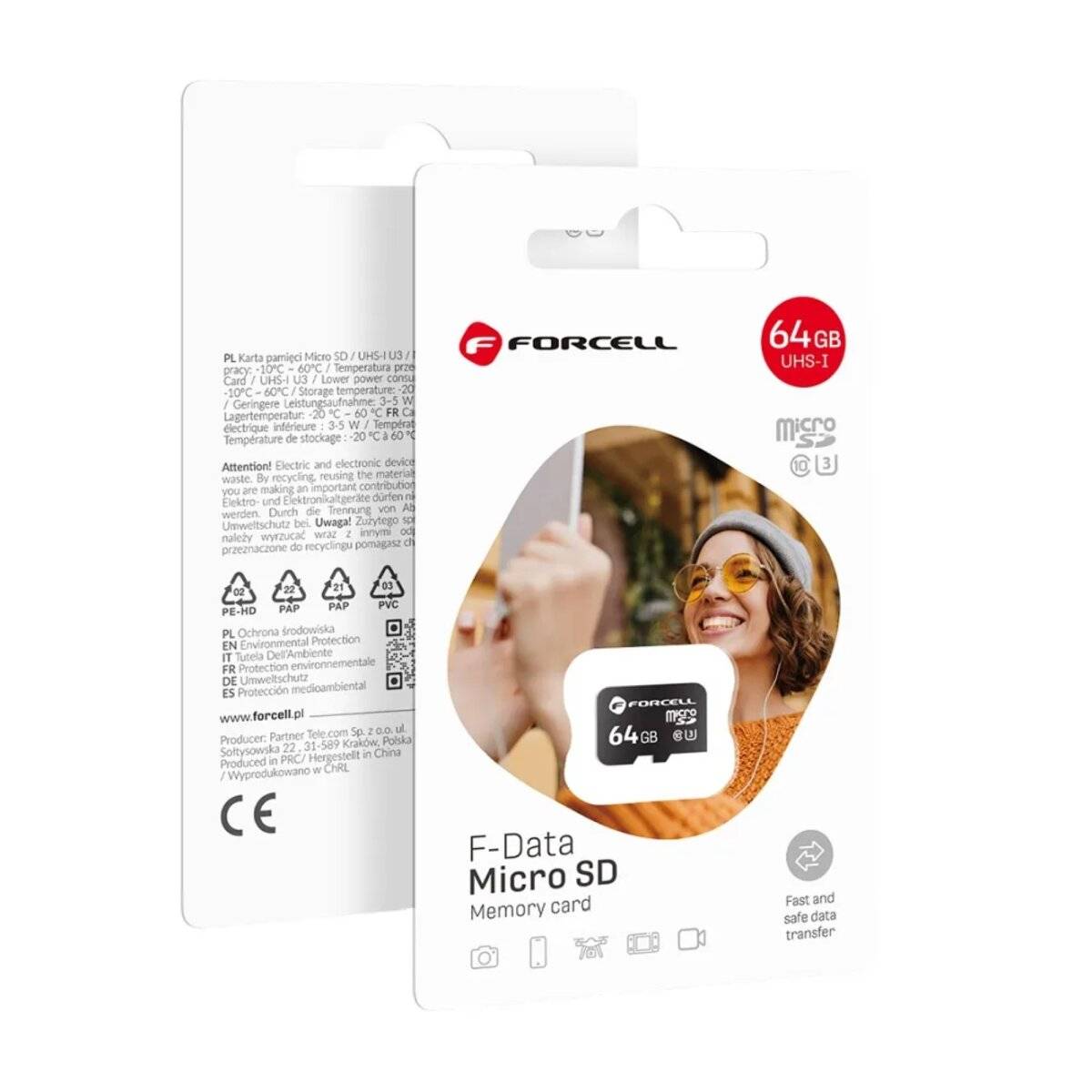 Forcell F-Data Speicherkarte UHS-I U3 Geschwindigkeitsklasse 10 Micro-SD Karte 64 GB-0