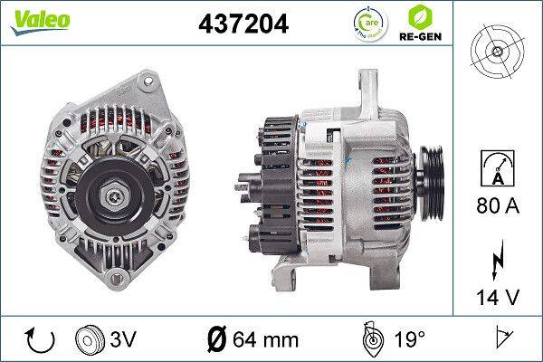 Lichtmaschine Generator 14 V 80 A Ø 64 mm VALEO für u.a. RENAULT MEGANE