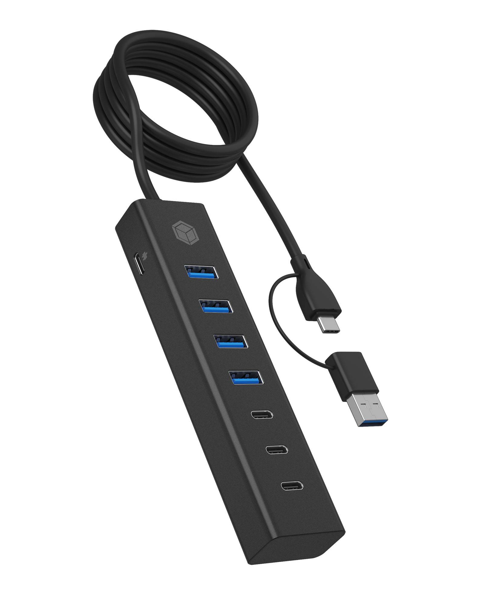 IB-HUB1737-C3, 7-Port USB 3.2 Gen 1 Hub, 3x USB Type-C®, 4x USB Type-A, Combo Hostanschluss, integriertes Kabel, black-0