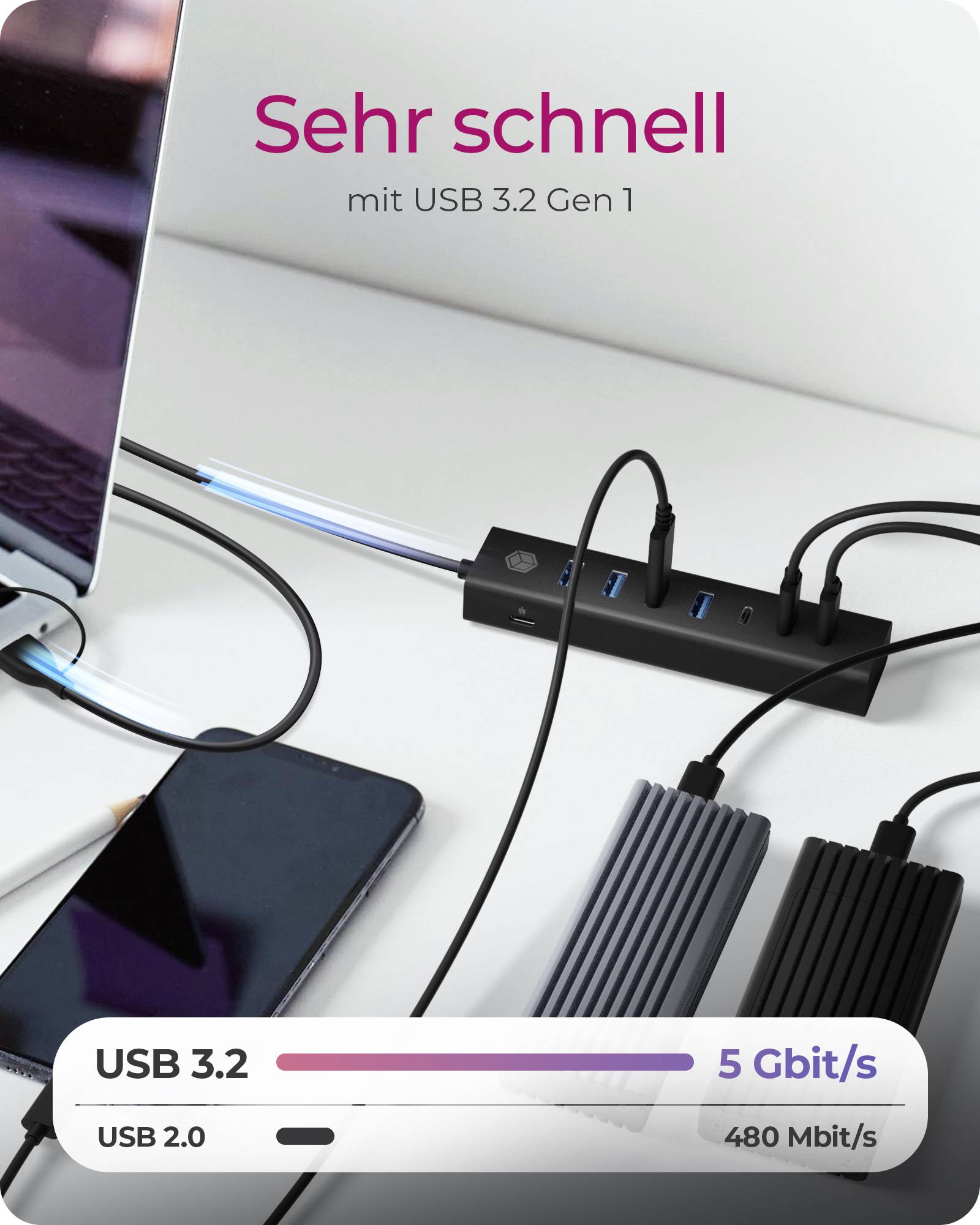 IB-HUB1737-C3, 7-Port USB 3.2 Gen 1 Hub, 3x USB Type-C®, 4x USB Type-A, Combo Hostanschluss, integriertes Kabel, black-2