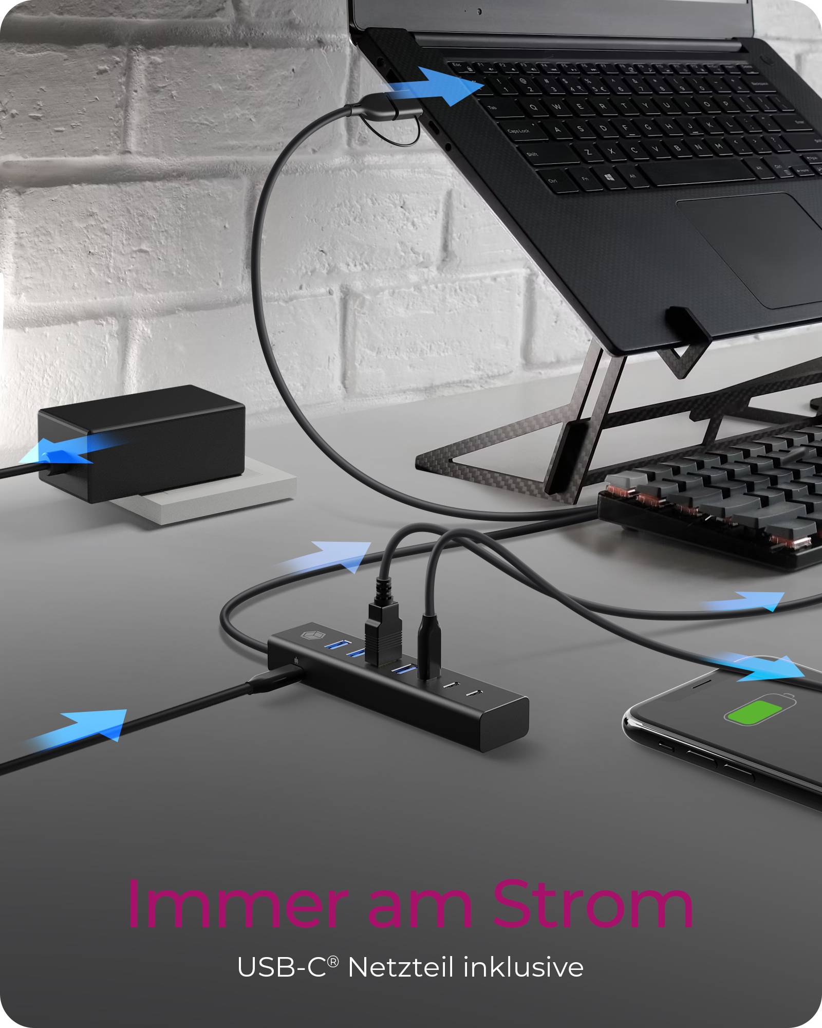 IB-HUB1737-C3, 7-Port USB 3.2 Gen 1 Hub, 3x USB Type-C®, 4x USB Type-A, Combo Hostanschluss, integriertes Kabel, black-4