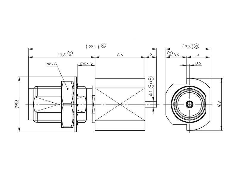 Telegärtner J01151A0451 SMA-Edge-Mount-Einbaubuchse SMT-3