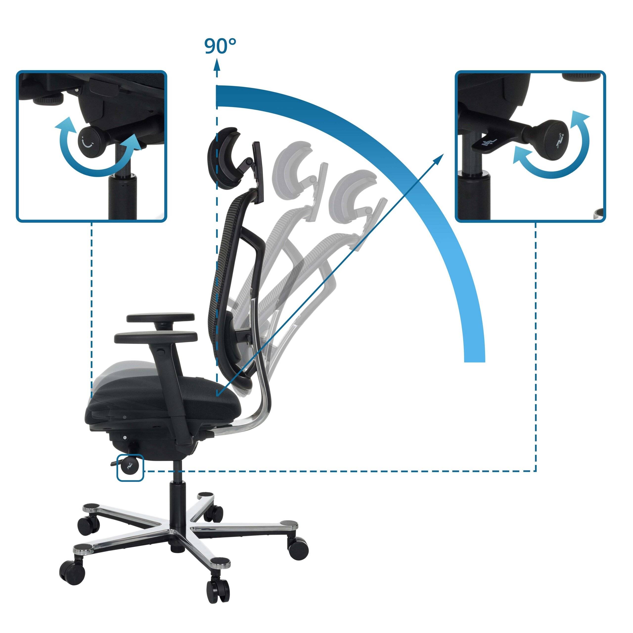 Bürostuhl Chefsessel BICOLORE HIGH Netzstoff Stoff schwarz Gestell silber hjh OFFICE-2