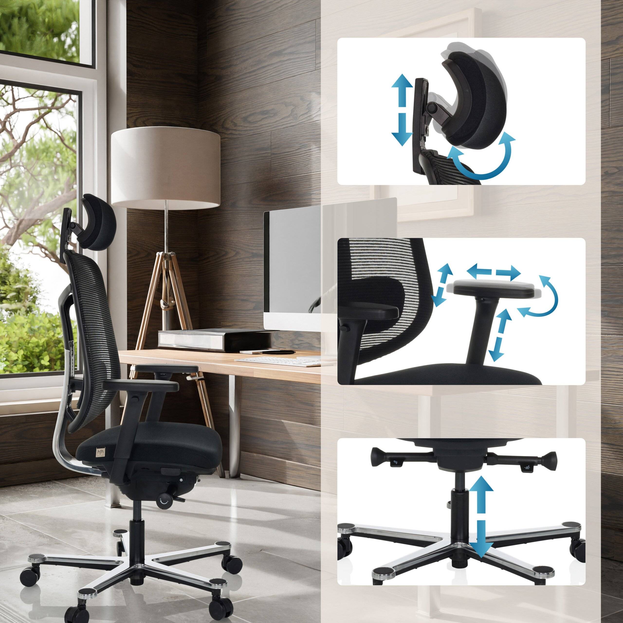 Bürostuhl Chefsessel BICOLORE HIGH Netzstoff Stoff schwarz Gestell silber hjh OFFICE-3