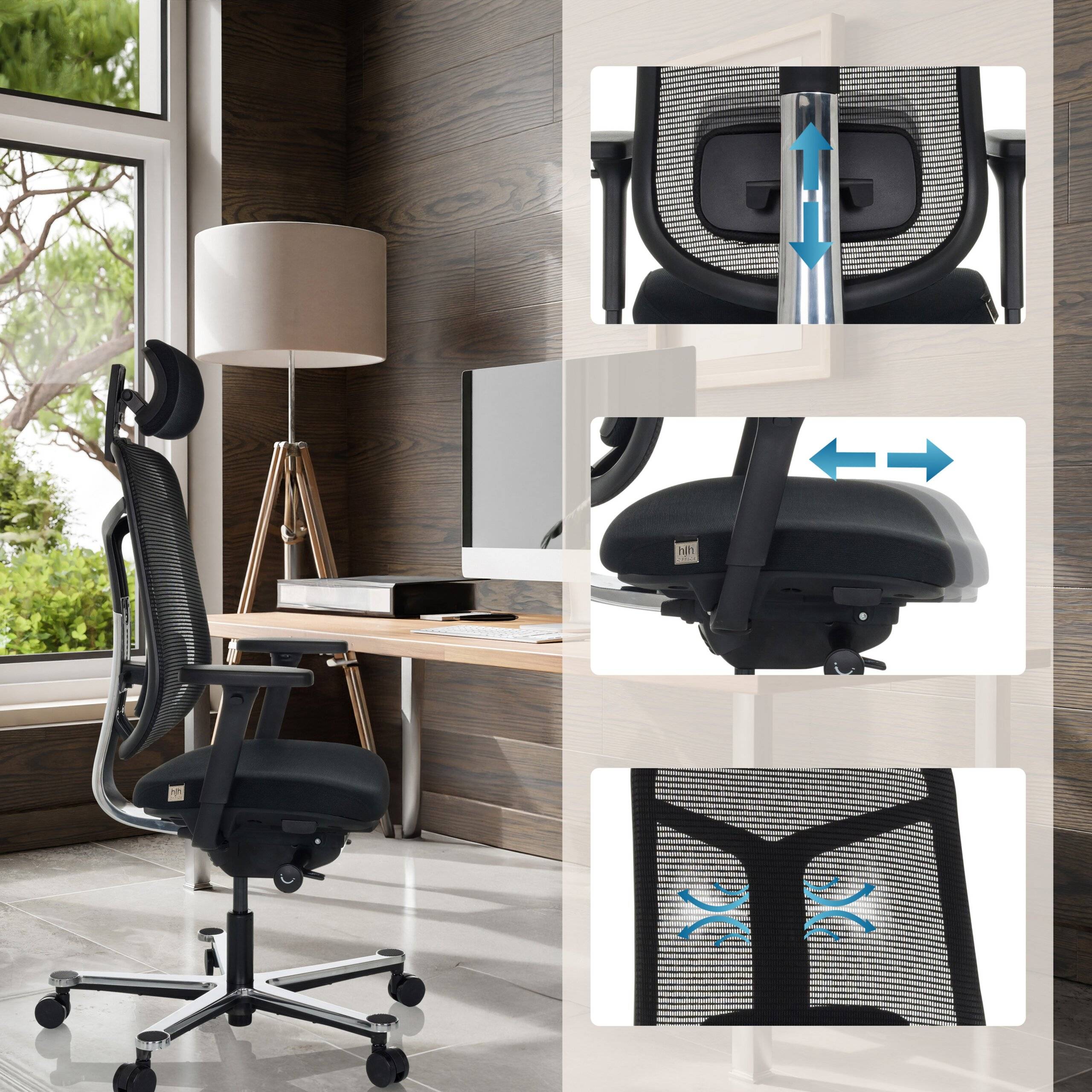 Bürostuhl Chefsessel BICOLORE HIGH Netzstoff Stoff schwarz Gestell silber hjh OFFICE-4