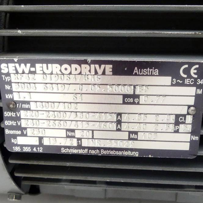 SEW-Eurodrive Getriebemotor RF42 DT90S4/BMG (5004.64197.0.05.50005B5)-1