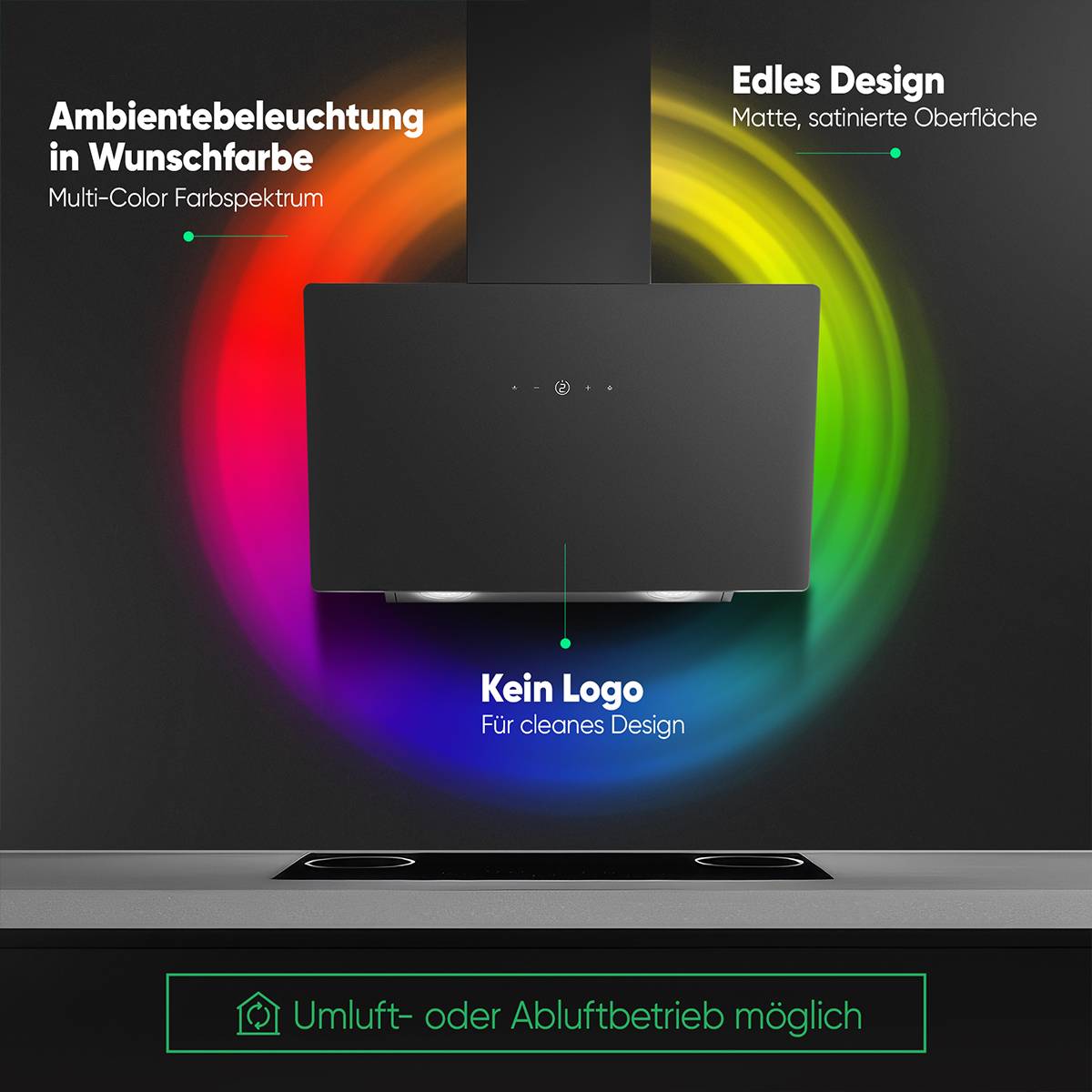 Bomann Kopffreie Vertikal-Haube DU 7611 G schwarz/Glas satiniert-1