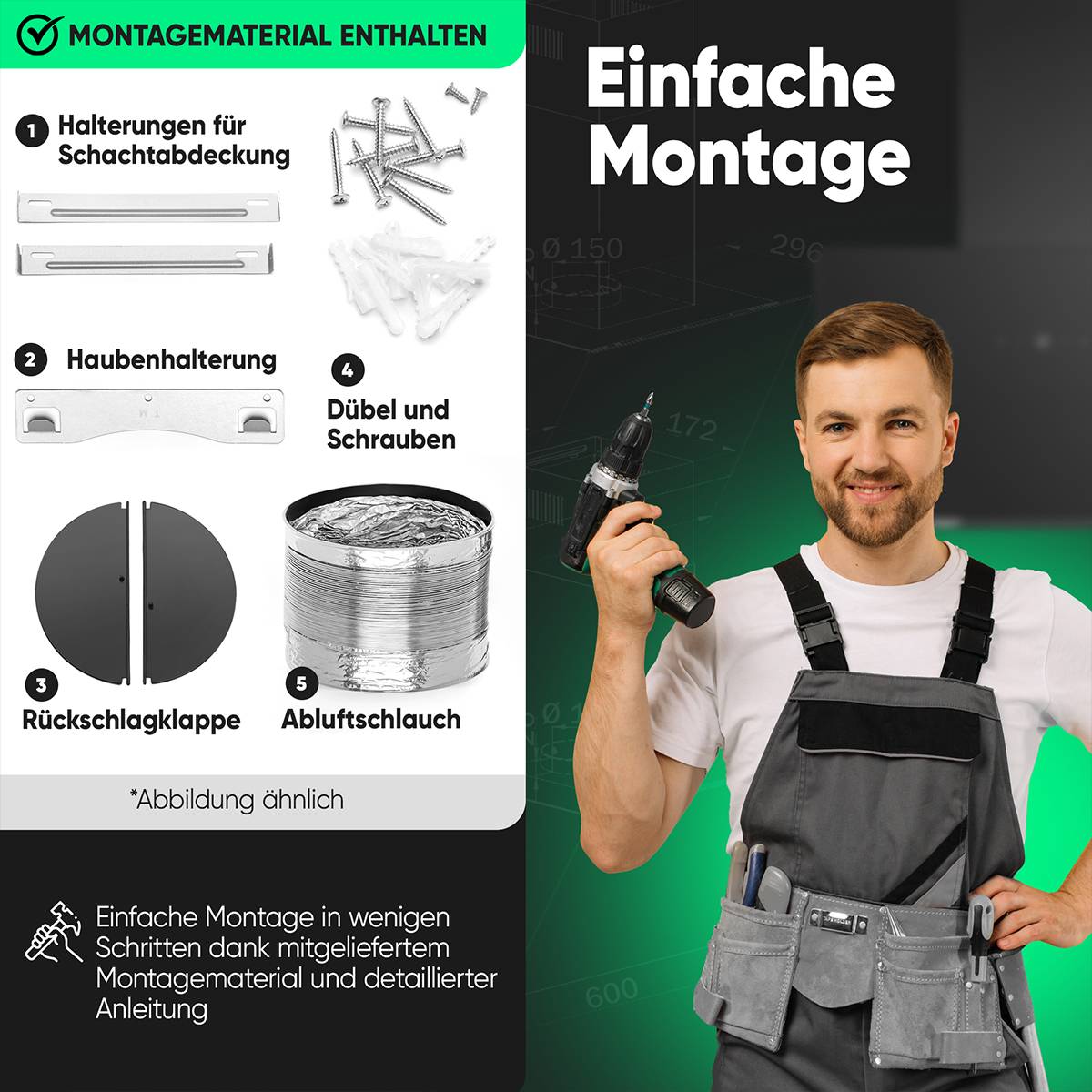 Bomann Kopffreie Vertikal-Haube DU 7611 G schwarz/Glas satiniert-3