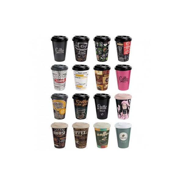 Kaffeebecher mit Deckel aus Kunststoff 500ml im Display - COFFEE - (03 1273)