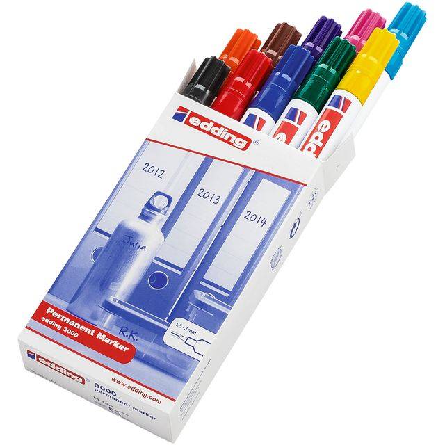 edding 3000 - Marker - permanent - gemischte Farben - 1.5-3 mm (Packung mit 10)-2