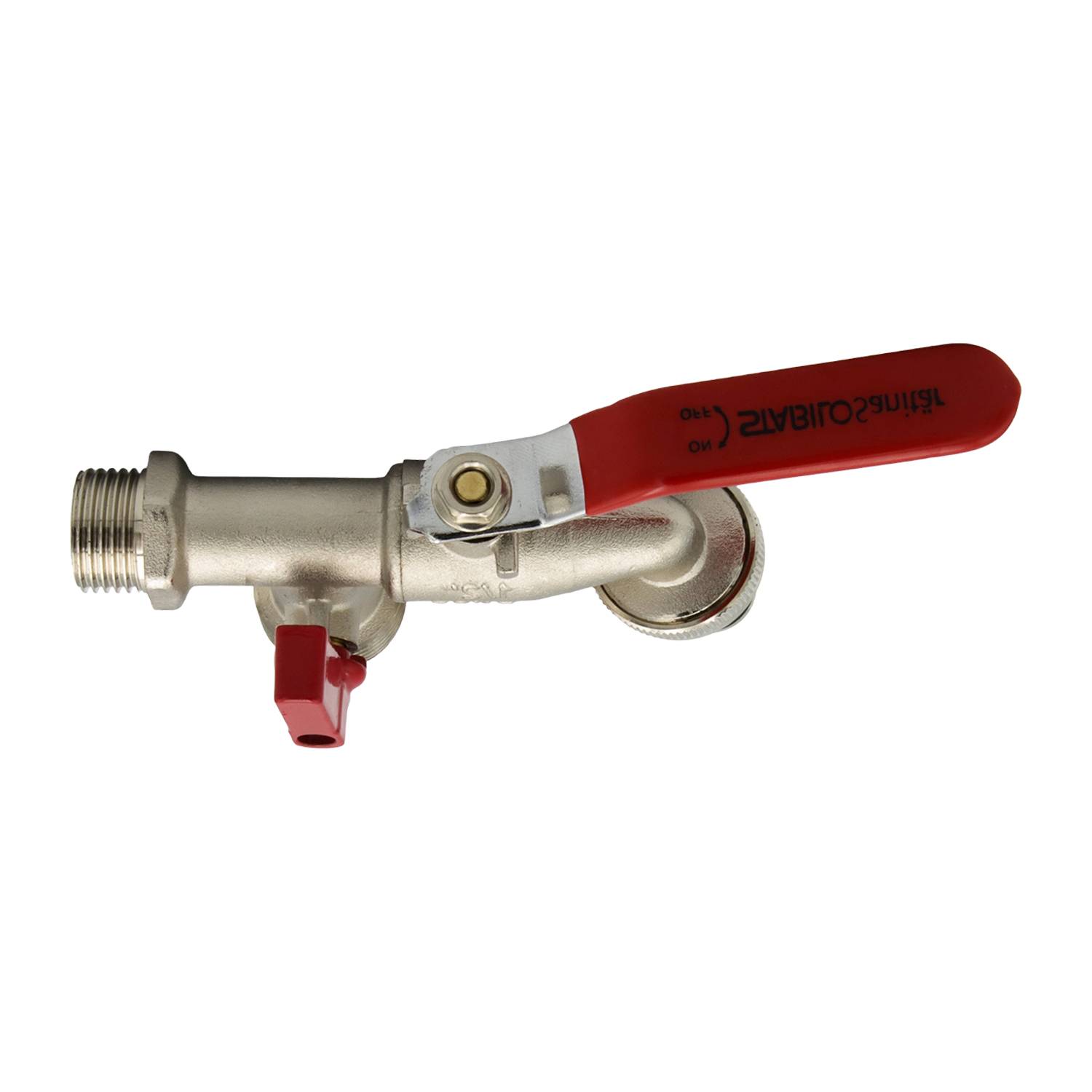 Duo Doppel-Anschluss Kugel-Hahn 1/2" 21mm Abgang mit 2 x 3/4" Auslaufhahn-1