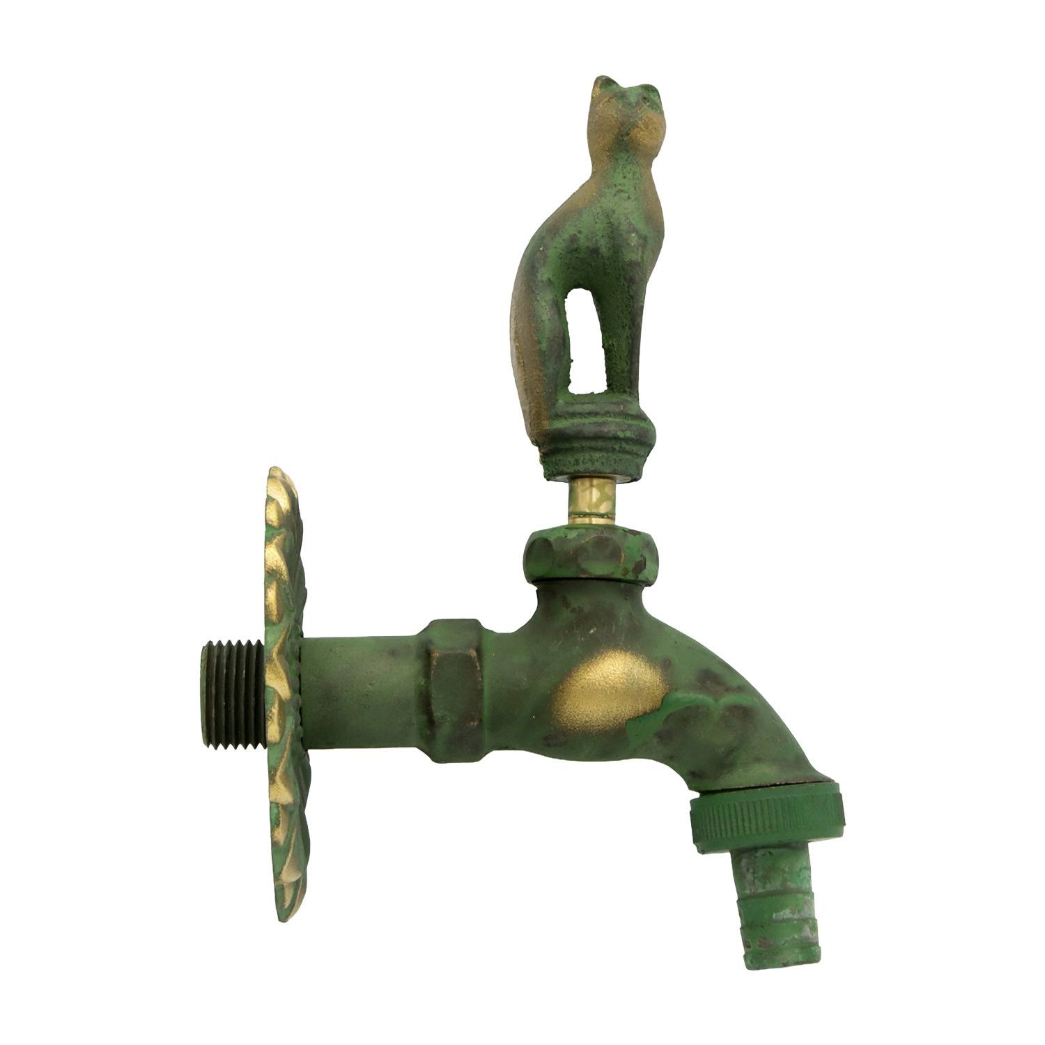 Auslaufhahn Nostalgie 1/2" AG Messing Katze mit Schlauchtülle-1