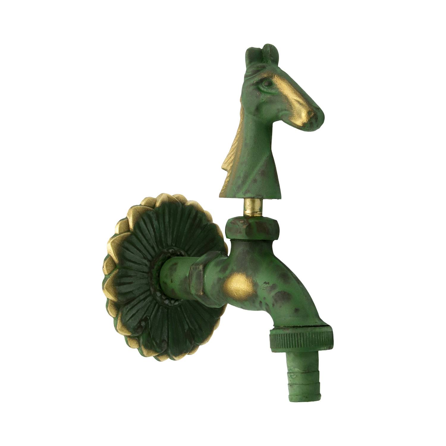 Auslaufhahn Nostalgie 1/2" AG Messing Pferd mit Schlauchtülle-0