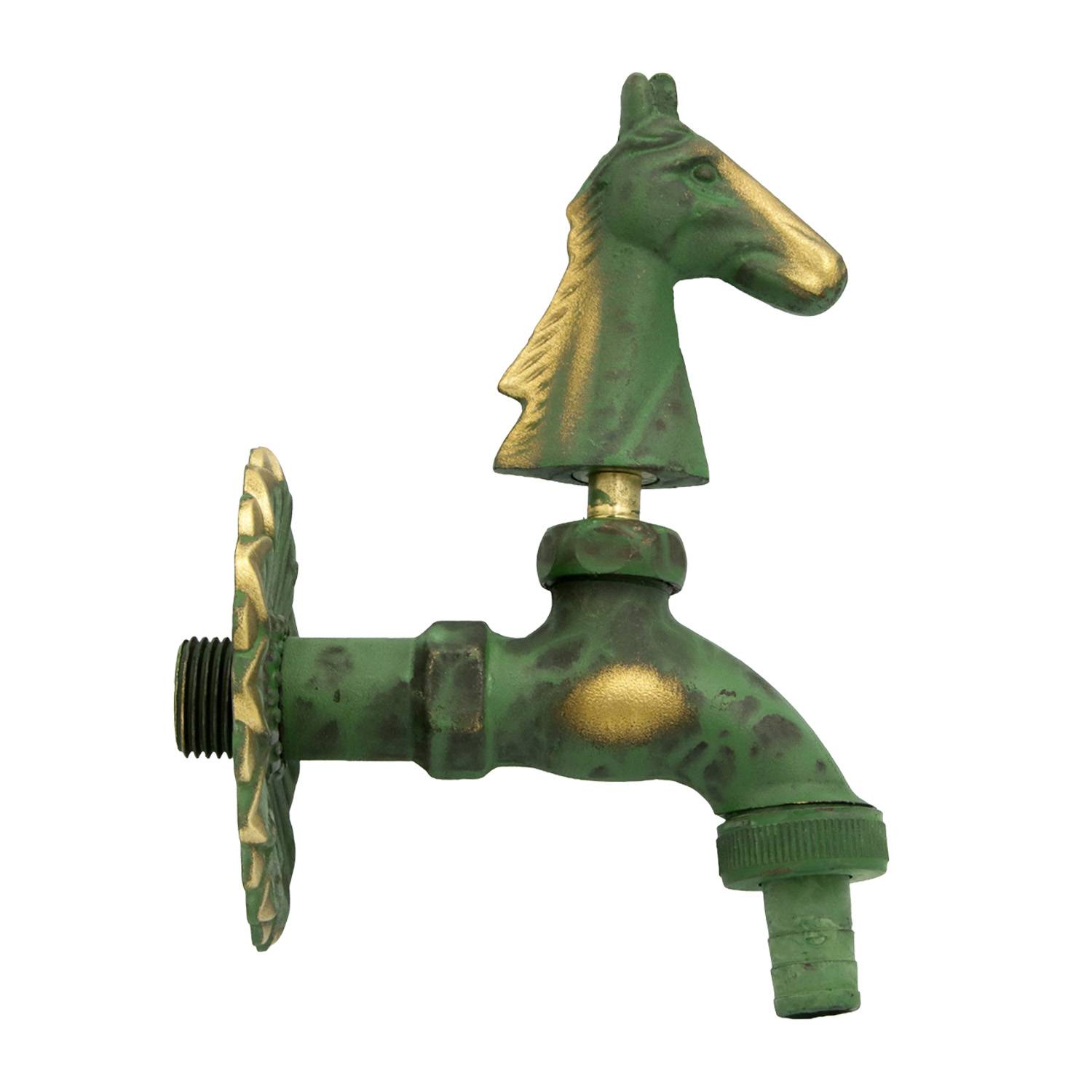 Auslaufhahn Nostalgie 1/2" AG Messing Pferd mit Schlauchtülle-1