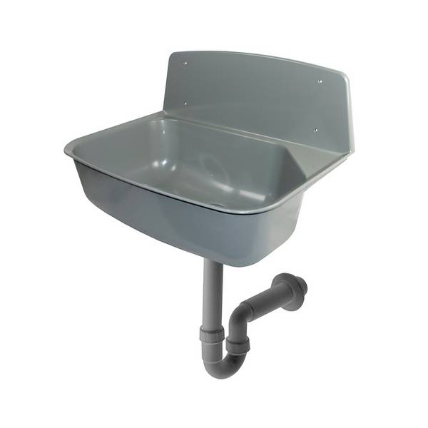 Ausgussbecken aus Kunststoff mit Spritzschutz und siphon DN 40/50