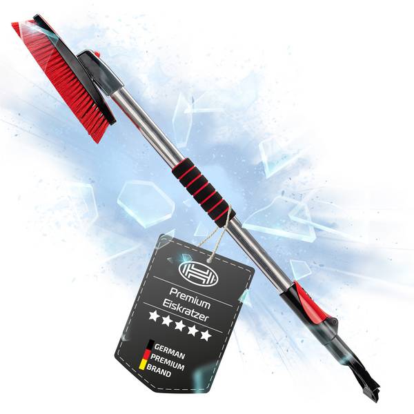 HEYNER® Eiskratzer 11cm mit Teleskop-Schneebesen, Messingklinge 6,5cm ausziehbar 100-160 cm & drehbar 360°