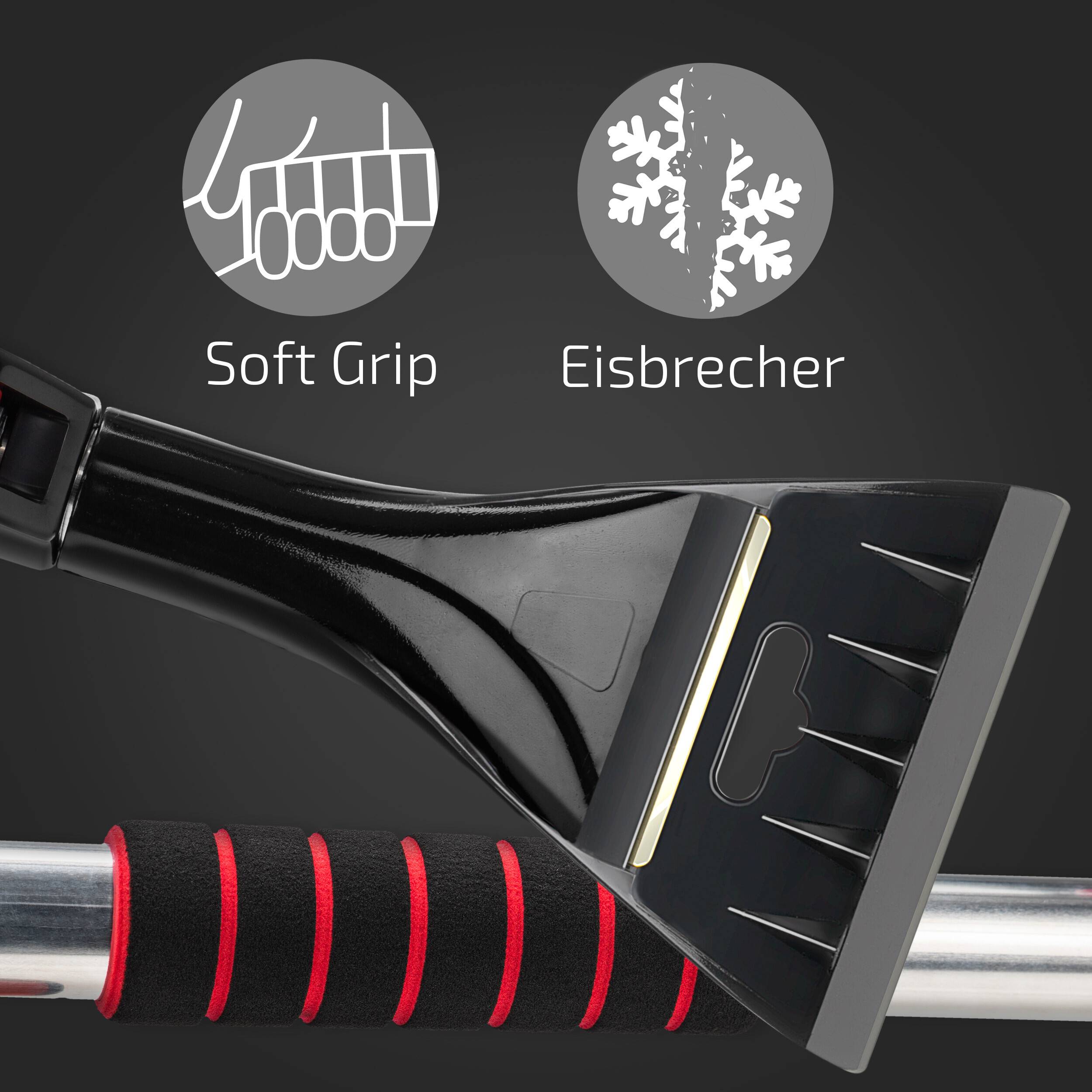 HEYNER® Eiskratzer 11cm mit Teleskop-Schneebesen, Messingklinge 6,5cm ausziehbar 100-160 cm & drehbar 360°-1