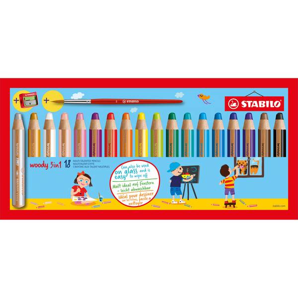 Farbstift woody 3in1 sort 18St +Pinsel/Spitzer