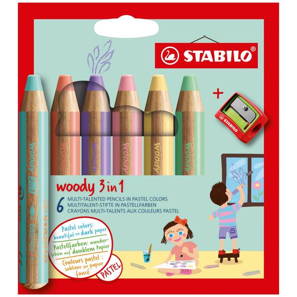 Buntstift Set woody  3in1 sort 6St +Spitzer