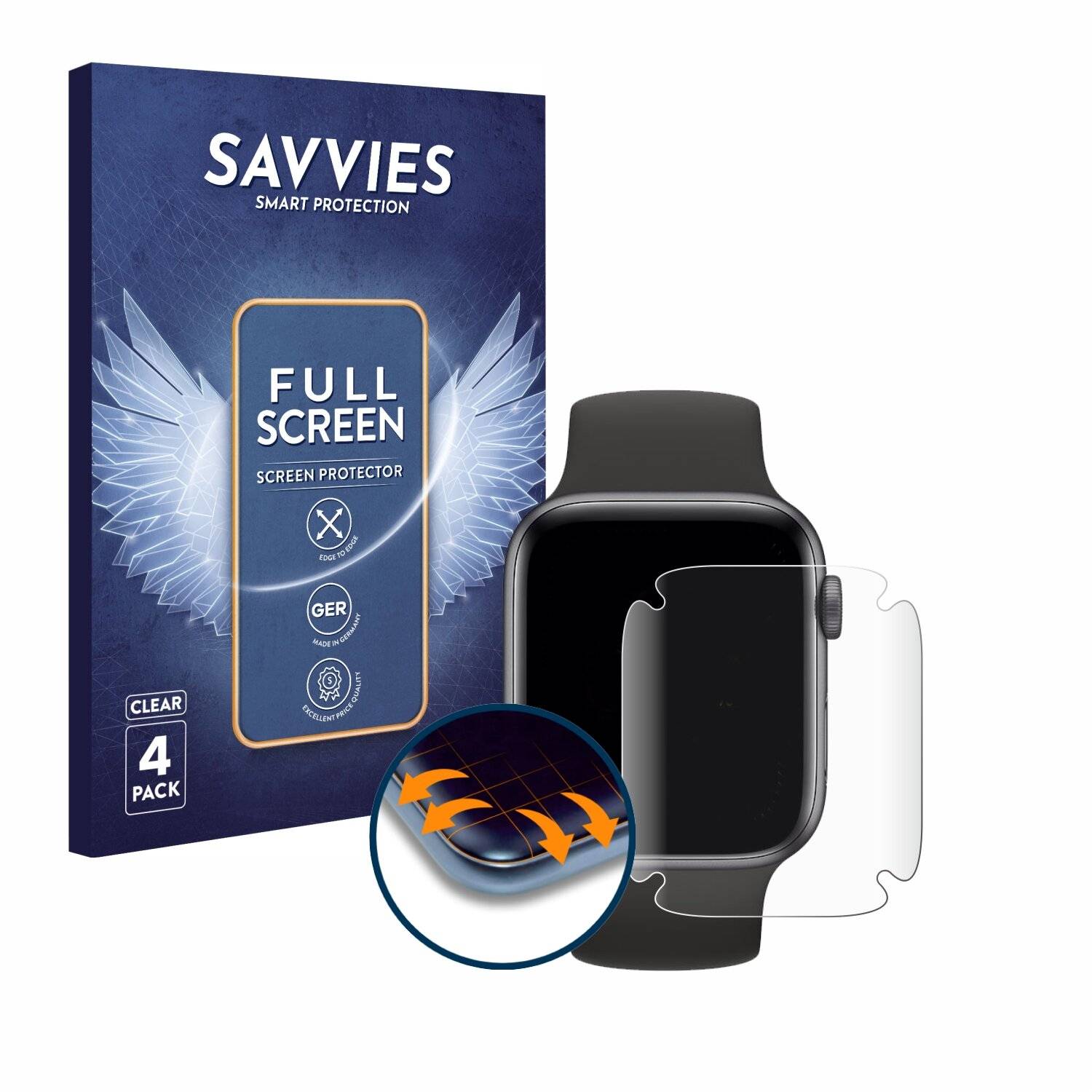 4x Savvies Full-Screen Folie für Apple Watch SE (40-0