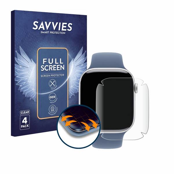 4x Savvies Full-Screen Folie für Apple Watch Series 10 (46