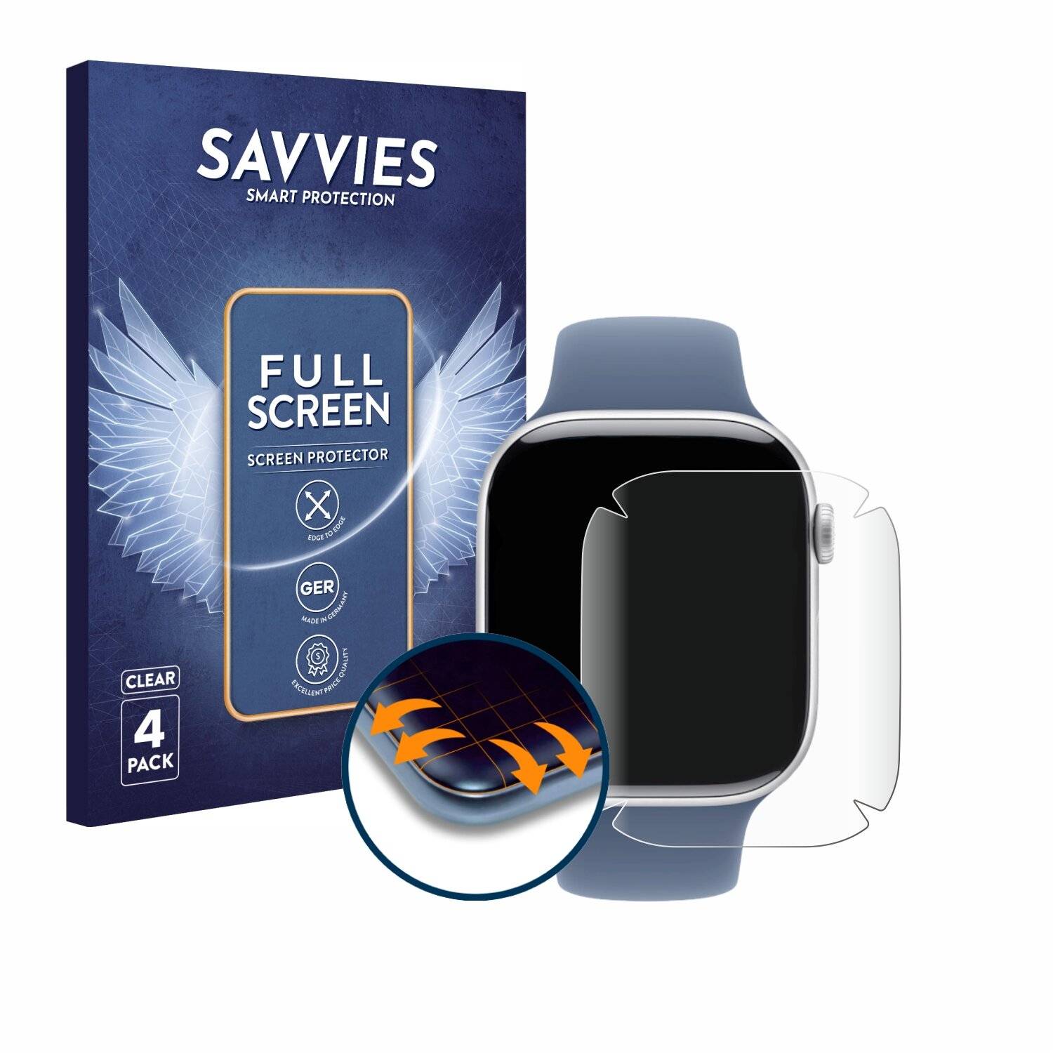 4x Savvies Full-Screen Folie für Apple Watch Series 10 (46-0