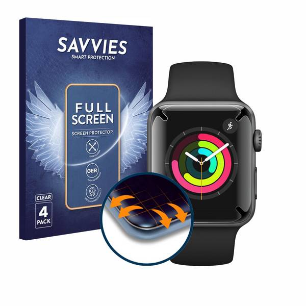 4x Savvies Full-Screen Folie für Apple Watch Series 3 (42