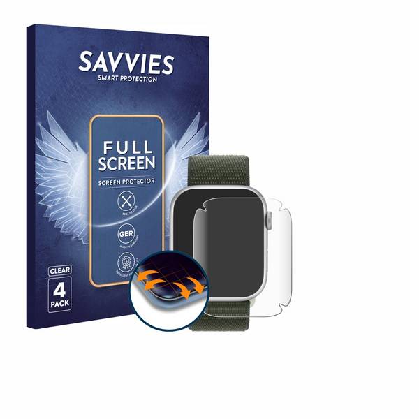 4x Savvies Full-Screen Folie für Apple Watch Series 9 (41