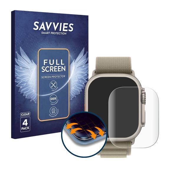 4x Savvies Full-Screen Folie für Apple Watch Ultra 2 (49