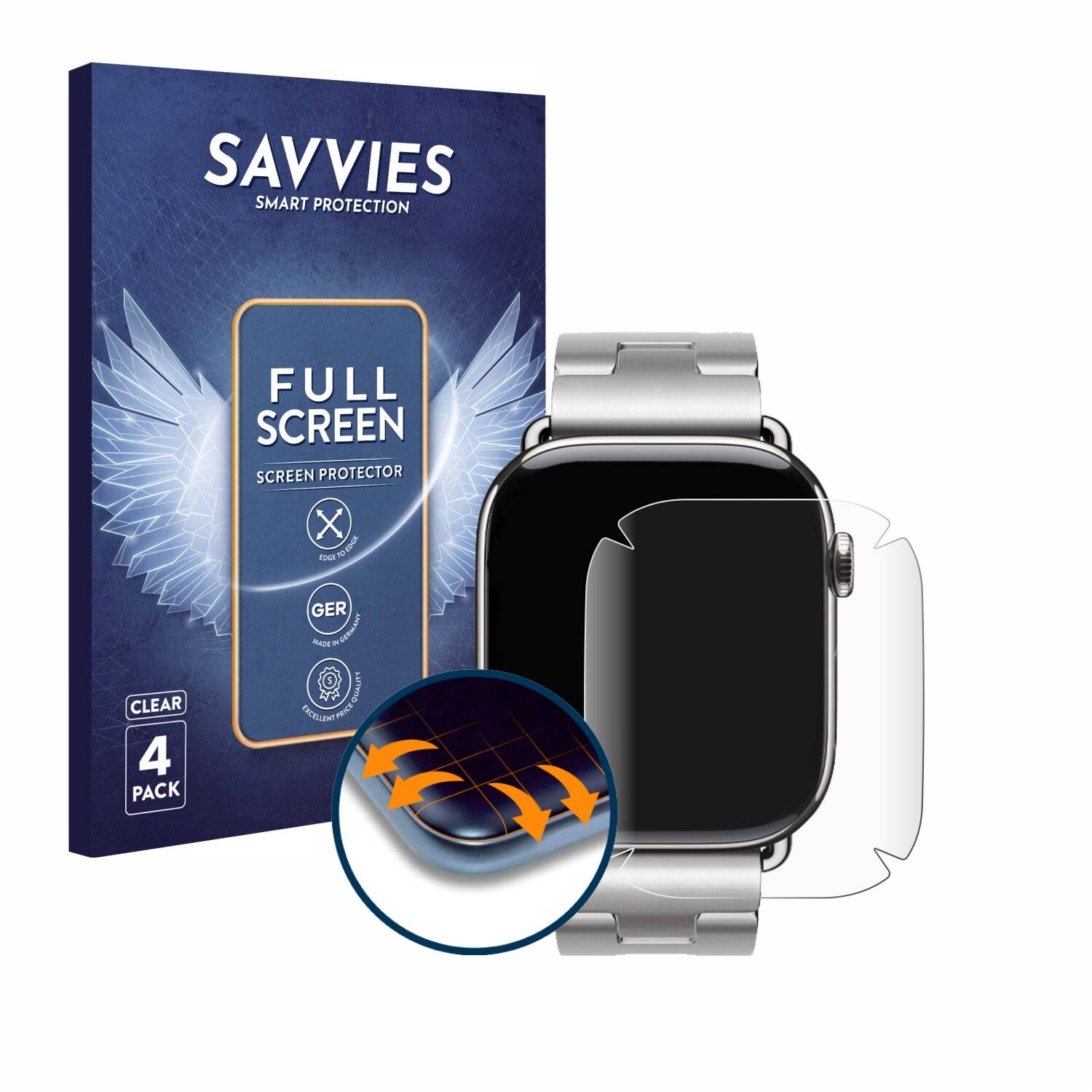 4x Savvies Full-Screen Folie für Apple Watch Hermès Series 10 (42-0