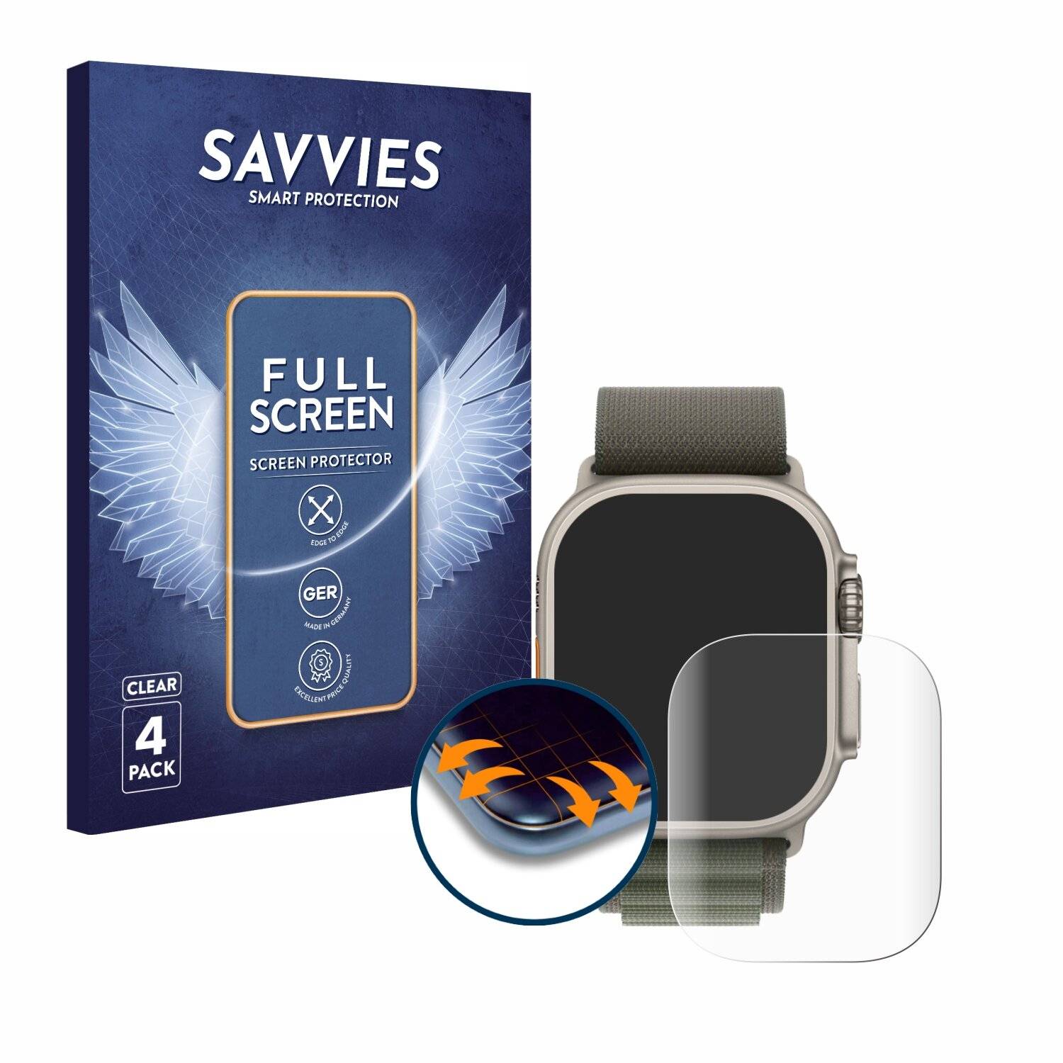 4x Savvies Full-Screen Folie für Apple Watch Ultra (49-0