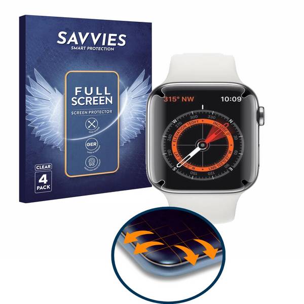 4x Savvies Full-Screen Folie für Apple Watch Series 5 (44 mm)