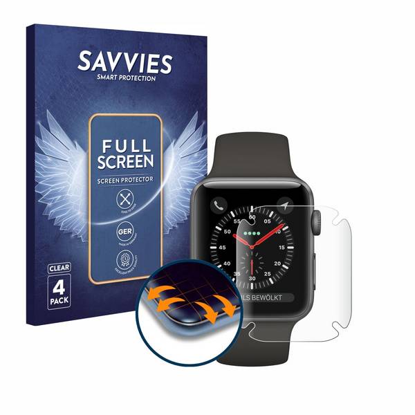 4x Savvies Full-Screen Folie für Apple Watch Series 3 (38